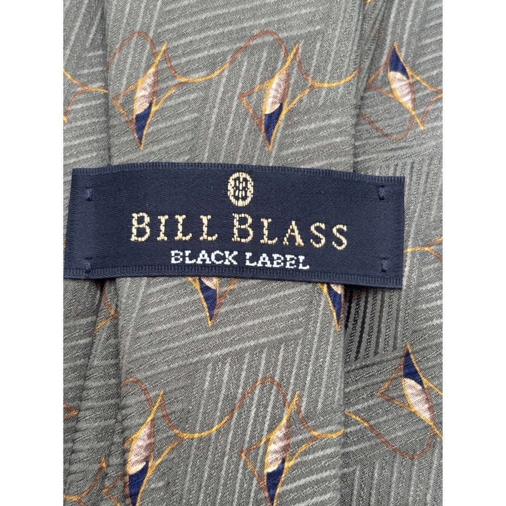 Bill Blass Black Label Men's 100% Silk Tie Sage Green Navy Geometric Abstract - Picture 3 of 5